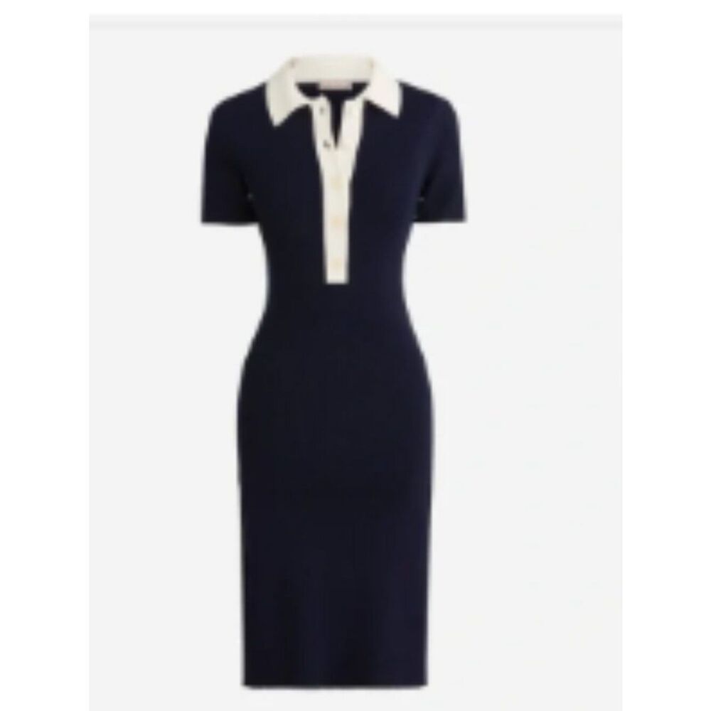 J. Crew Short-sleeve contrast-trim sweater-dress BP517 Navy  white size 2X NWT
